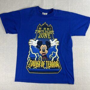 VTG Disney World Mens Blue T-Shirt Mickey Mouse Twilight Zone Tower of Terror S